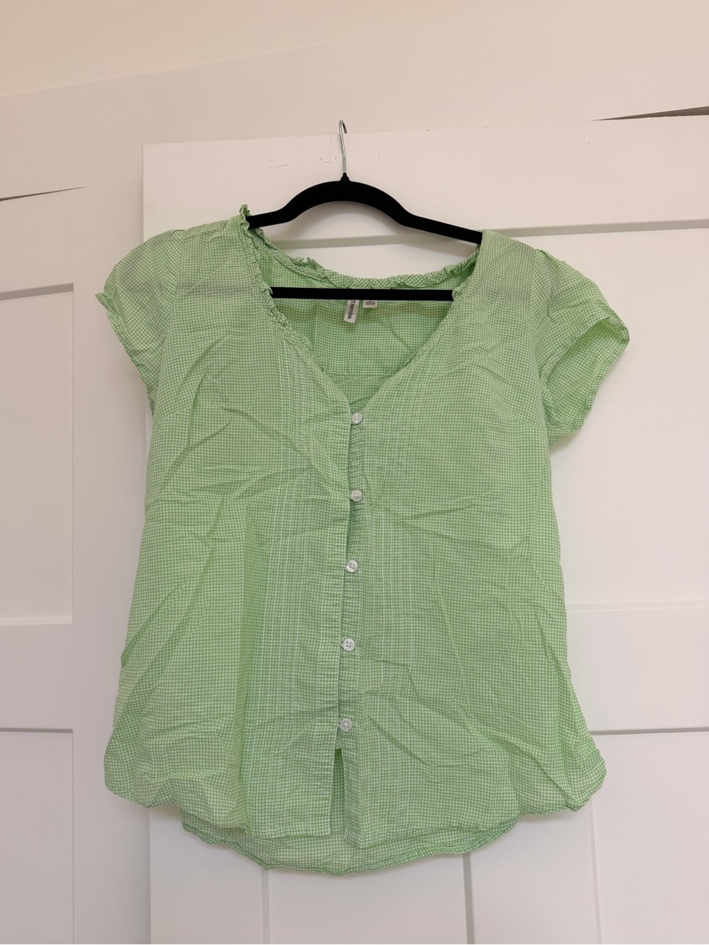 St. John's Bay Light Green Gingham Button-Front Blouse